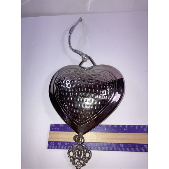 Vintage Chrome Plated Heart Shaped with Key with Brass/Gold Keyhole Ornament - Picture 5 of 6